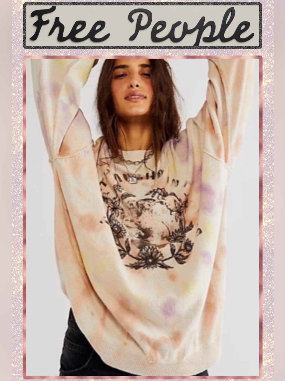 🆕 Free People Cosmos Graphic Pullover Field Of Flowers Combo XS Boho oversized